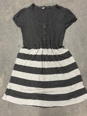 Y2K Faded Glory Grey Striped Babydoll Mini Dress or Top